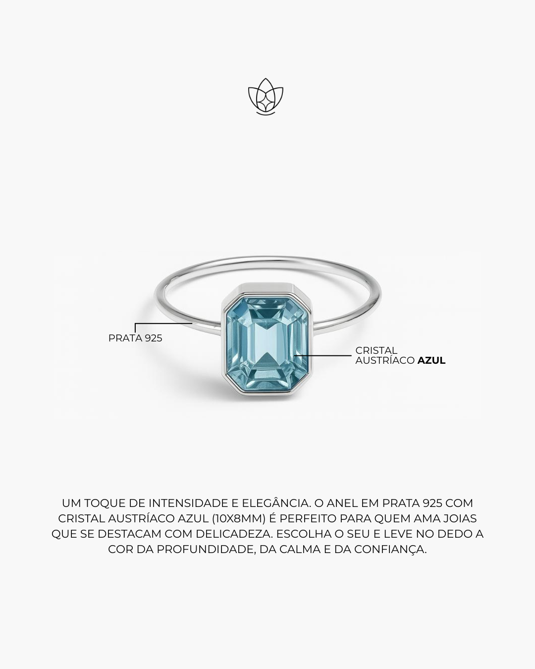 Anel de Prata Cristal Austríaco Azul