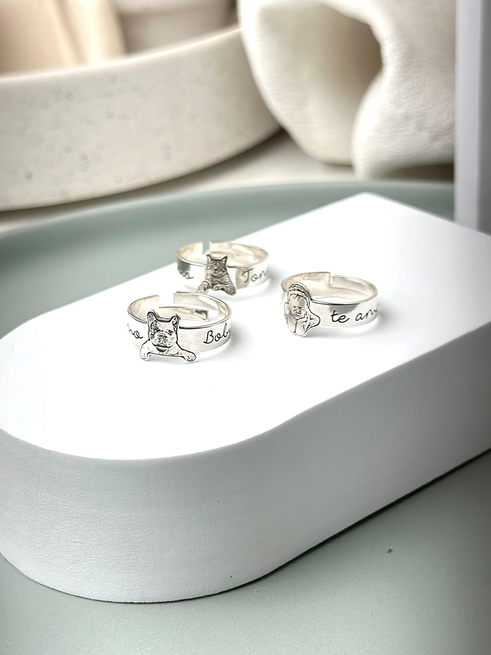 Anel de Prata Personalizável Foto e Frase Gravada