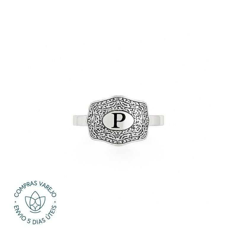 Anel de Prata Personalizável Fivela Inicial