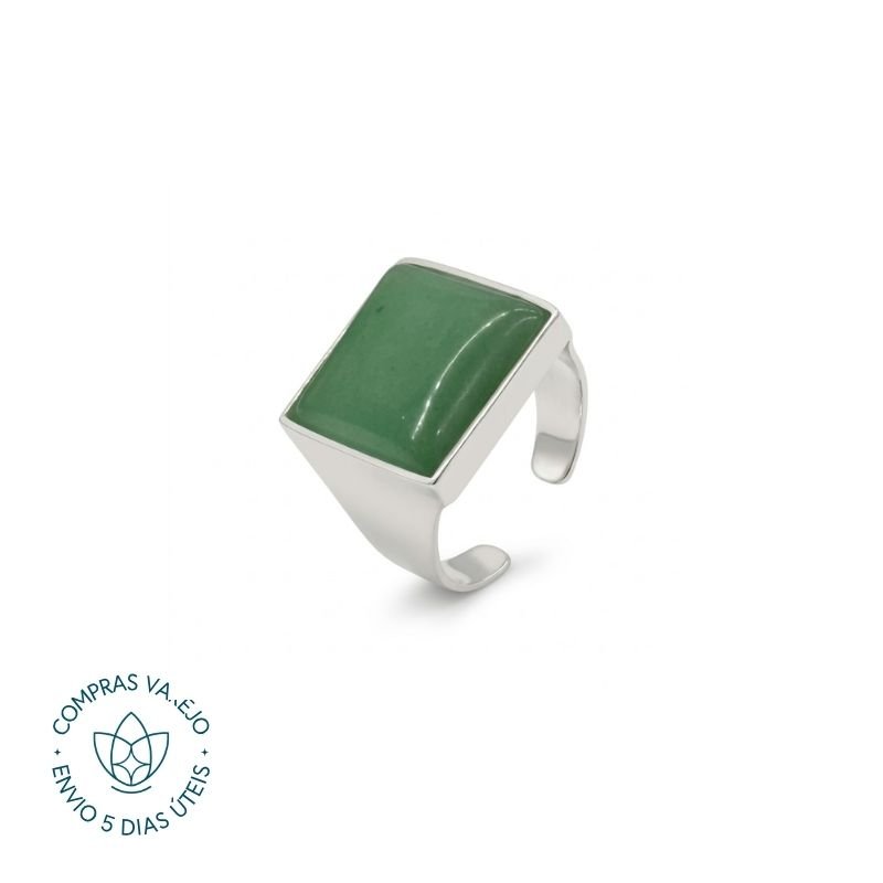 Anel de Prata Regulável Quadrado Pedra Natural