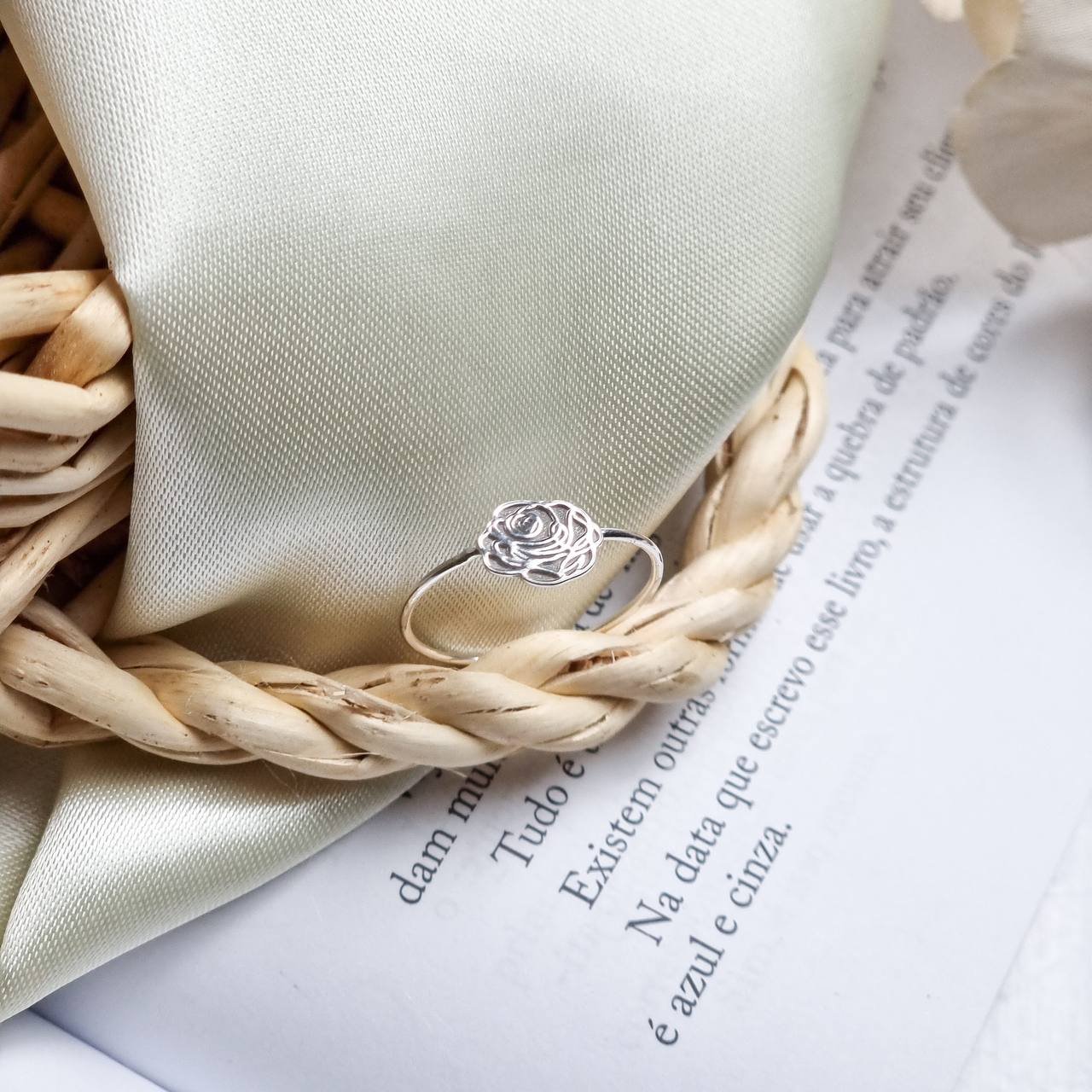 Anel de Prata Flor Rosa