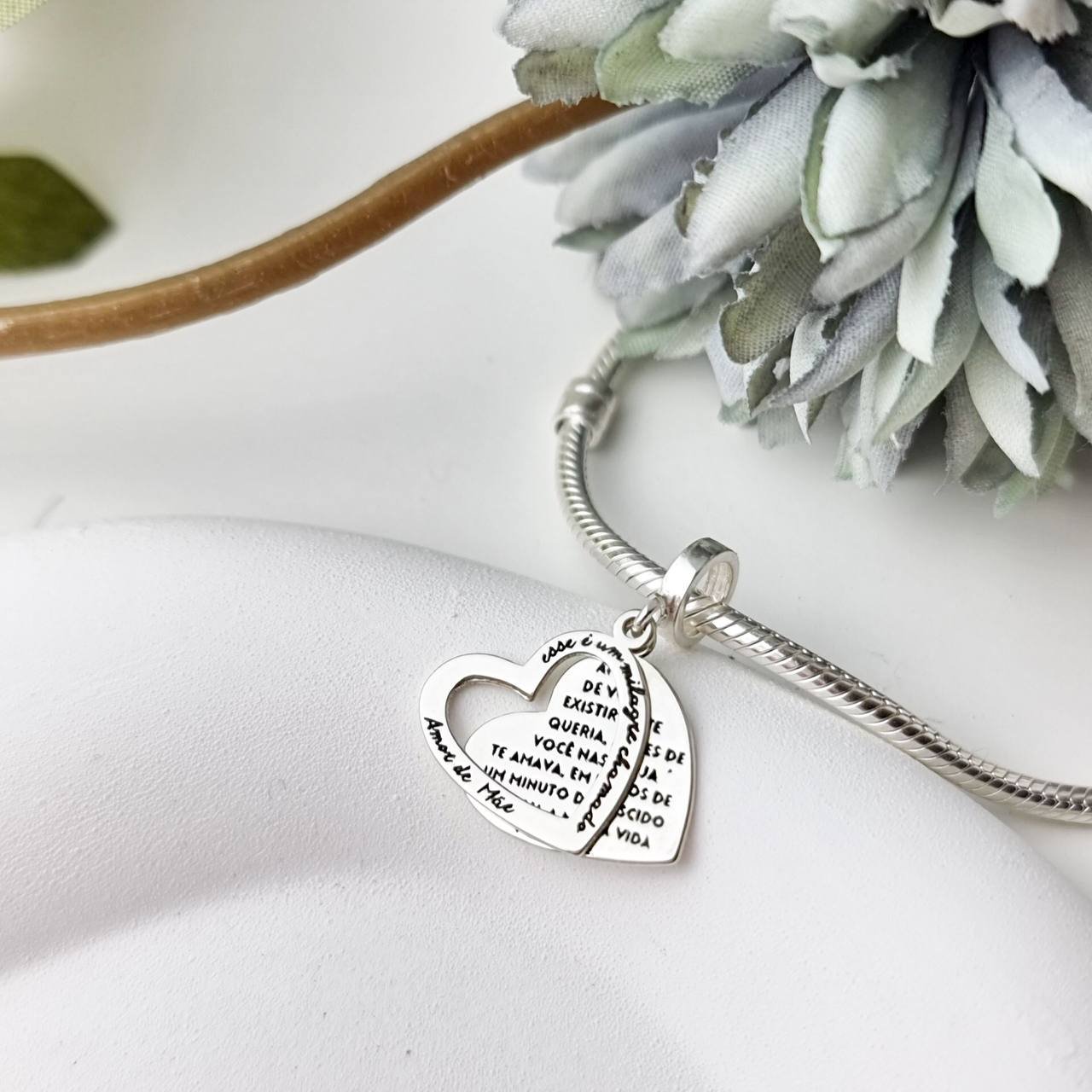 Berloque de Prata Coração Duplo Amor de Mãe