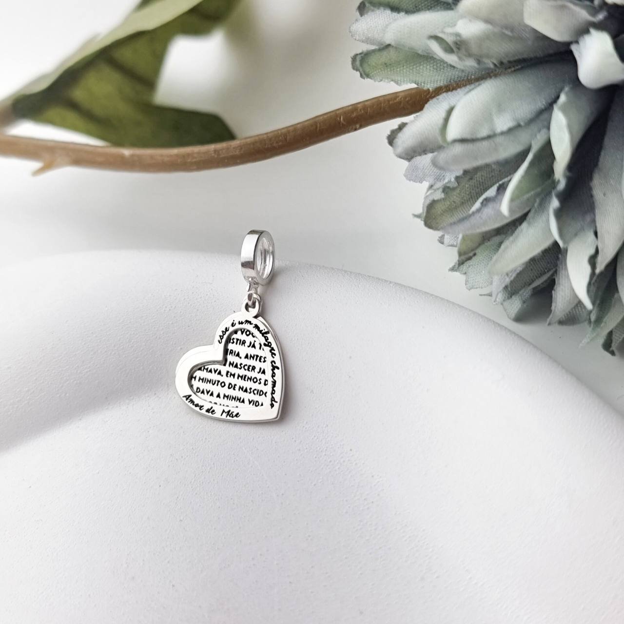 Berloque de Prata Coração Duplo Amor de Mãe