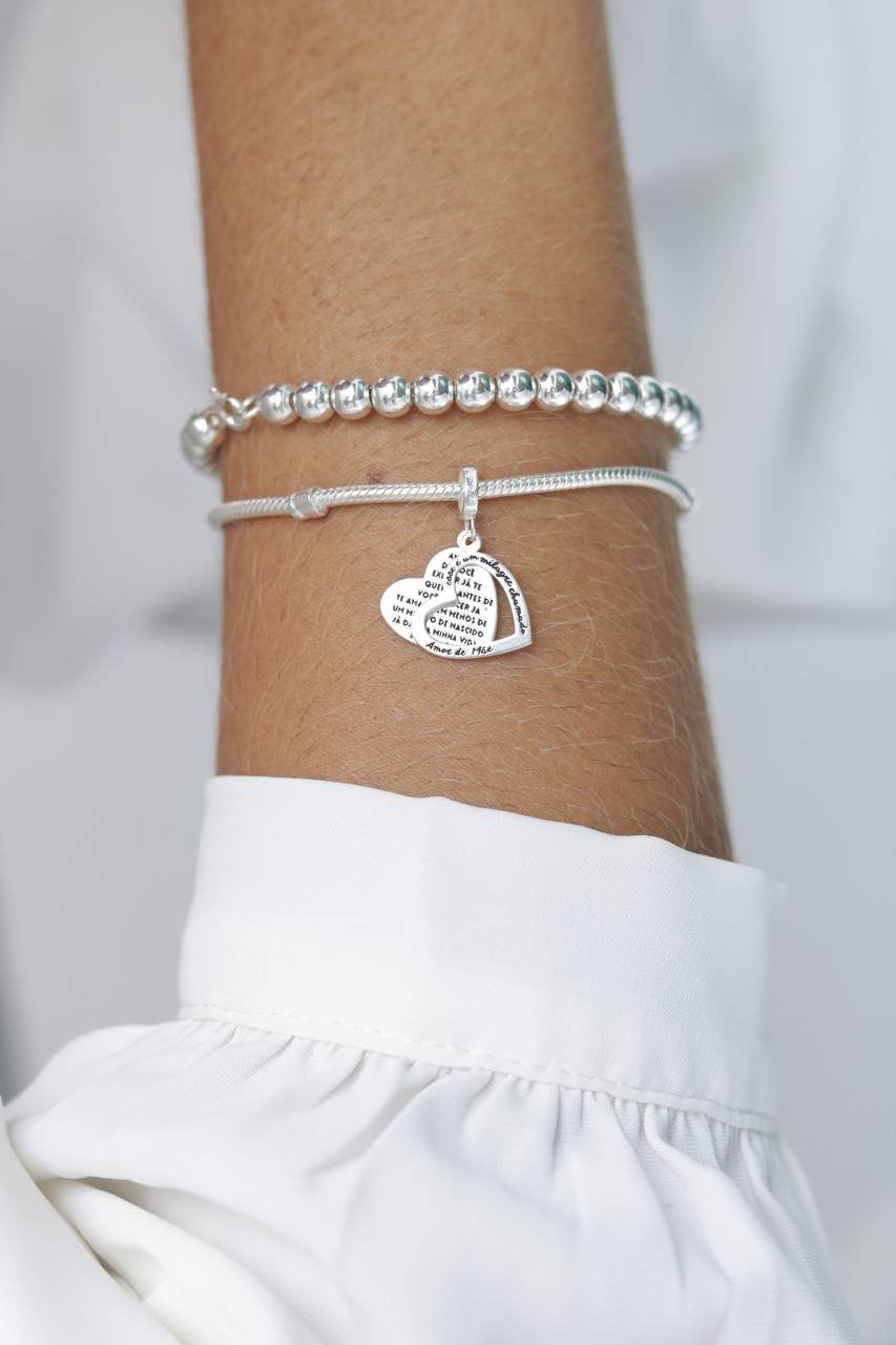 Berloque de Prata Coração Duplo Amor de Mãe