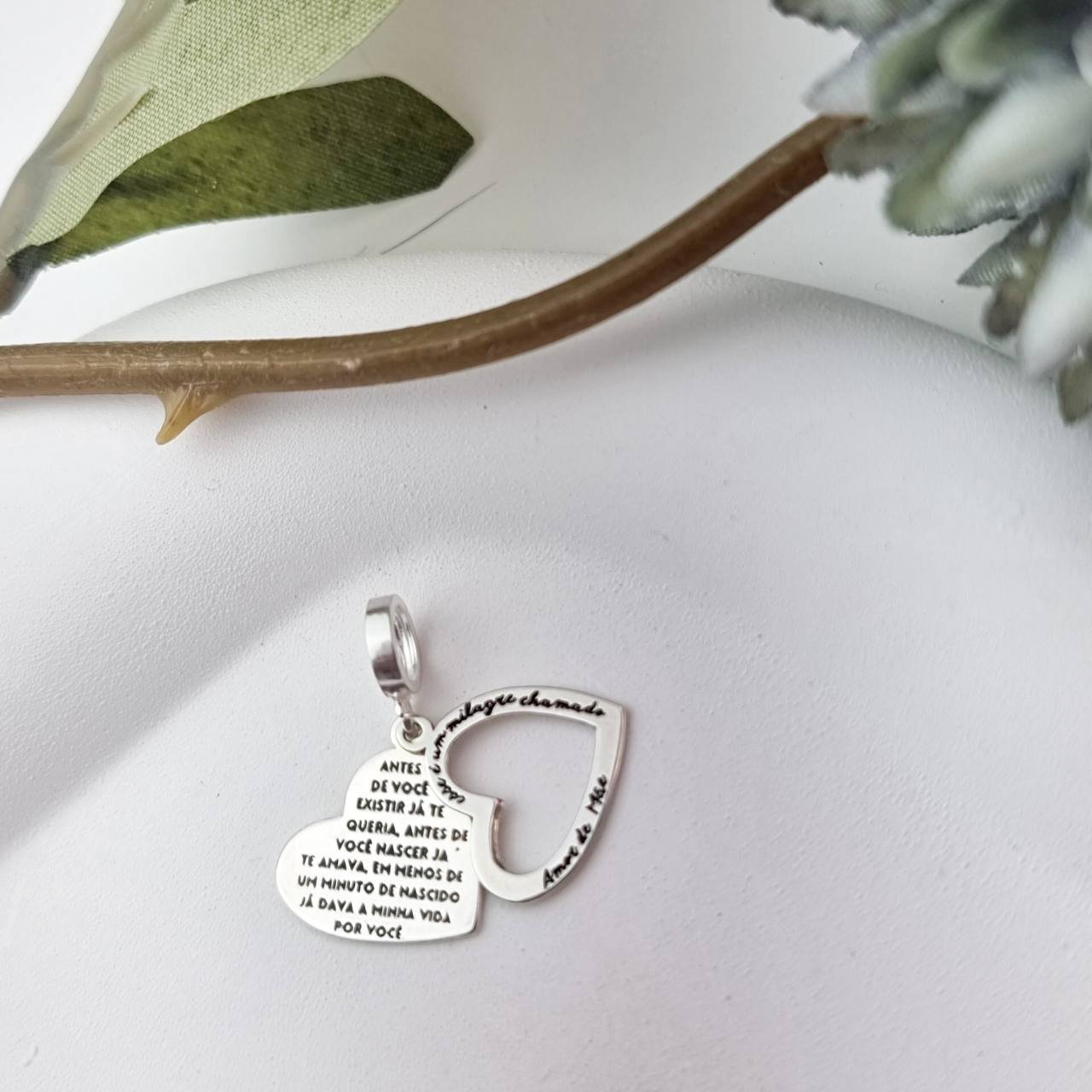 Berloque de Prata Coração Duplo Amor de Mãe