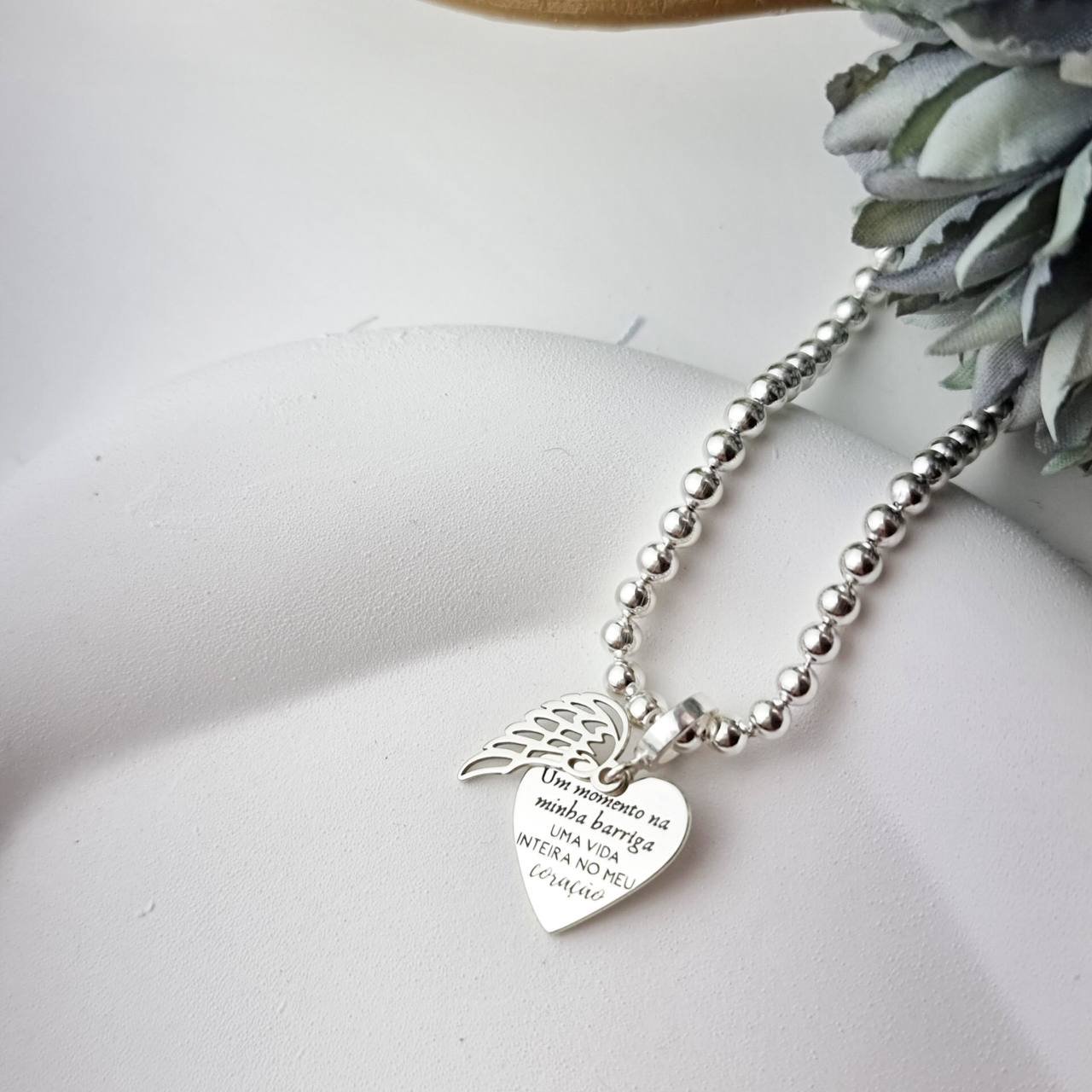 Berloque de Prata Coração Duplo Anjinho