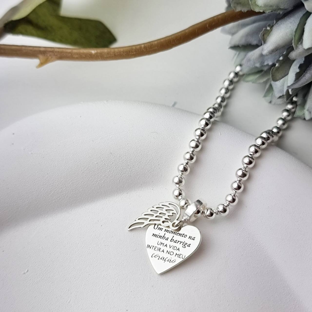 Berloque de Prata Coração Duplo Anjinho