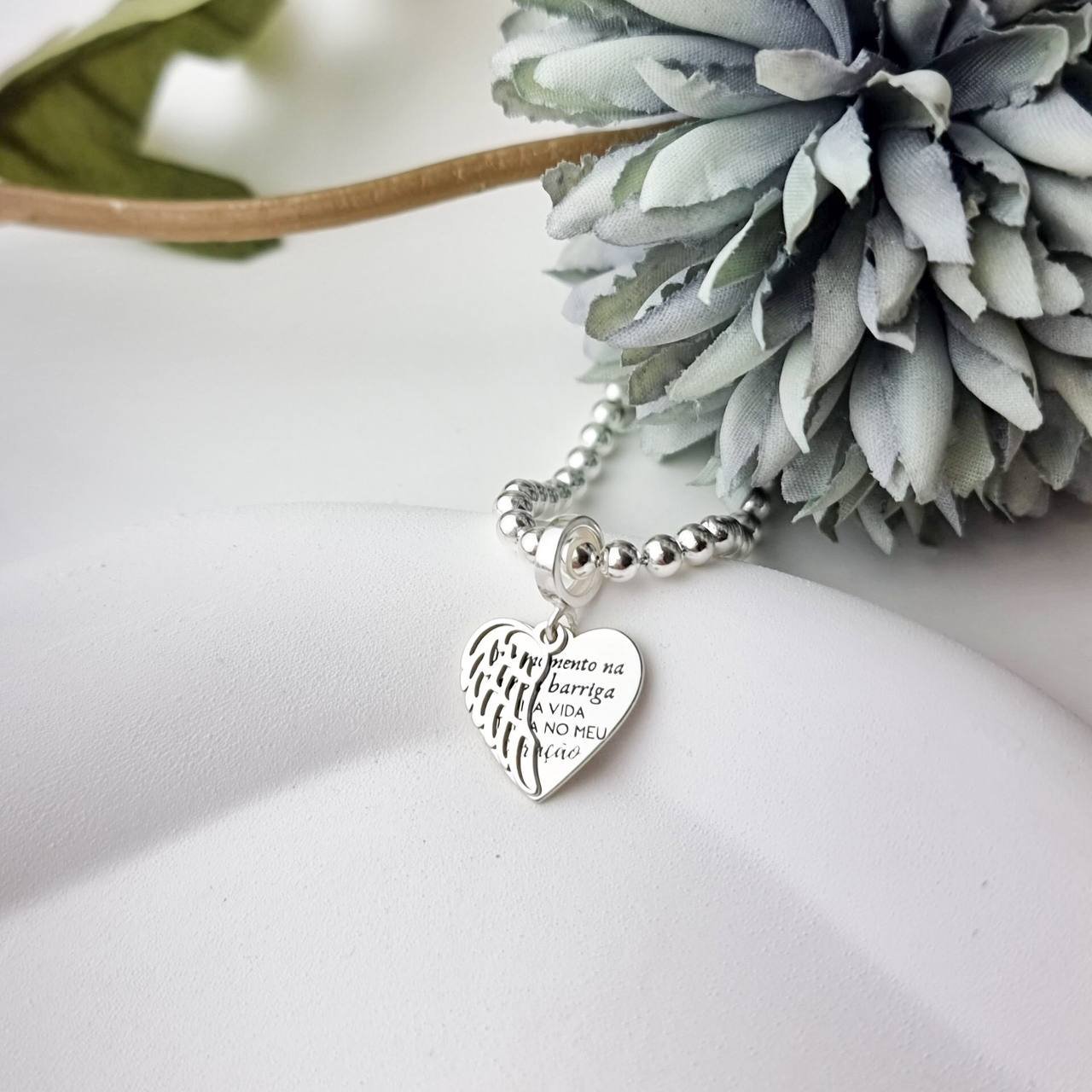 Berloque de Prata Coração Duplo Anjinho