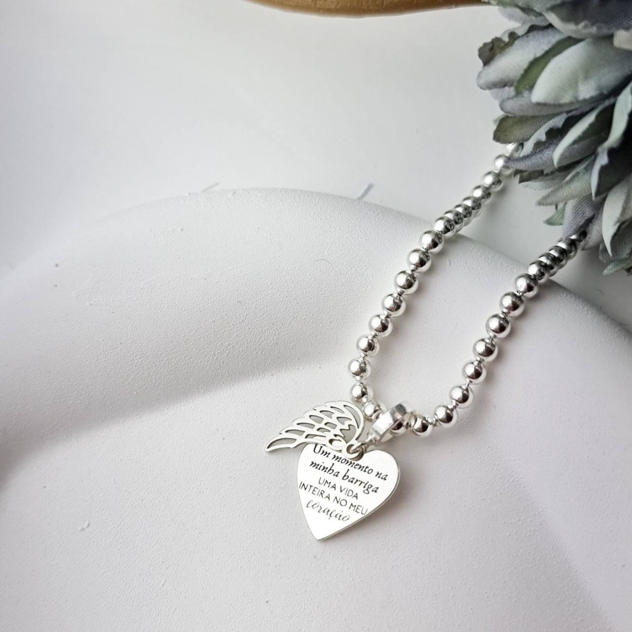 Berloque de Prata Coração Duplo Anjinho