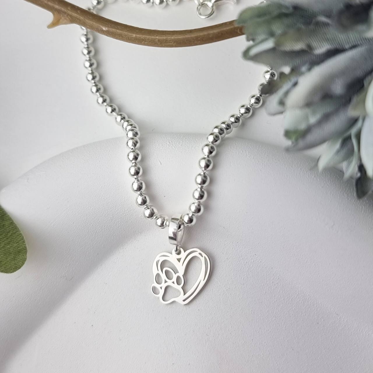 Berloque de Prata Coração Patinha Vazado