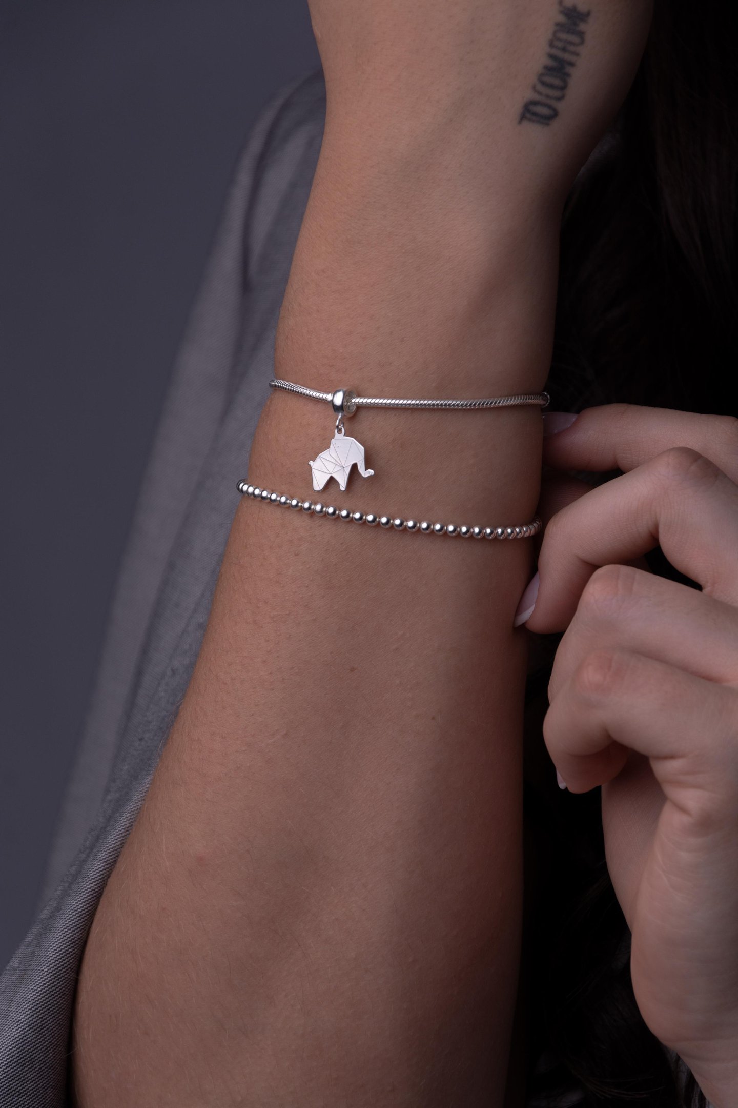Berloque de Prata Elefante Origami