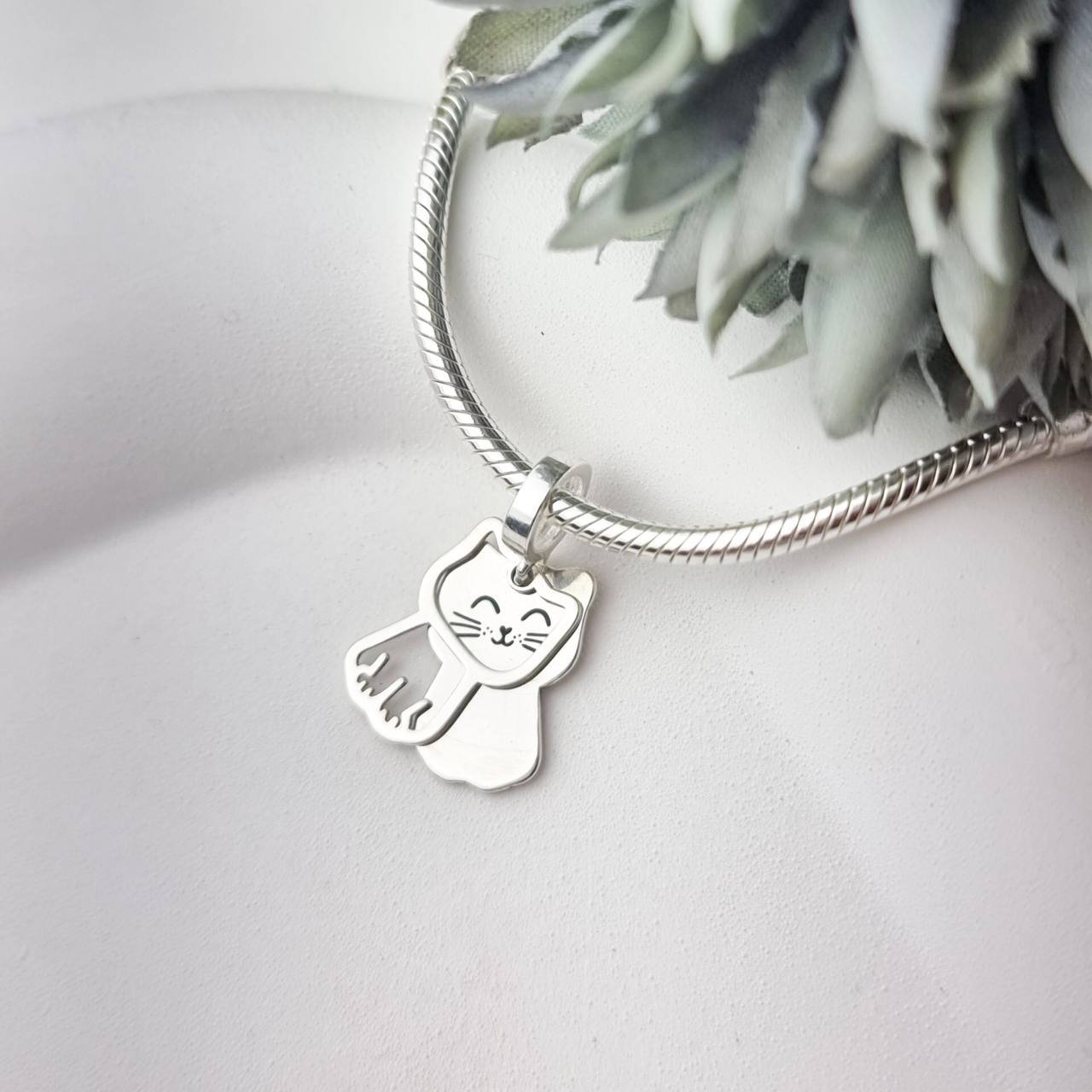 Berloque de Prata Gatinho Duplo