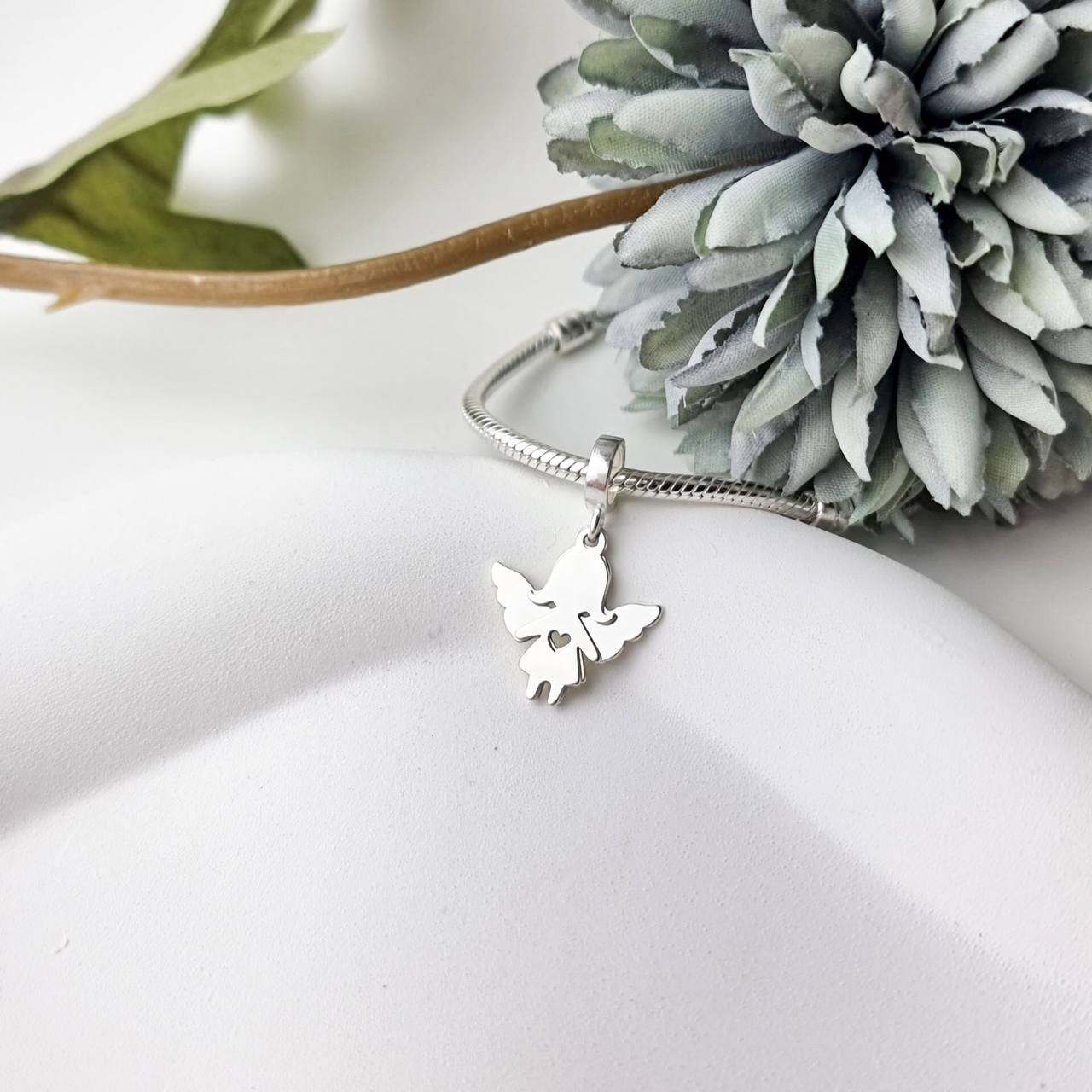 Berloque de Prata Menina Anjinho Duplo