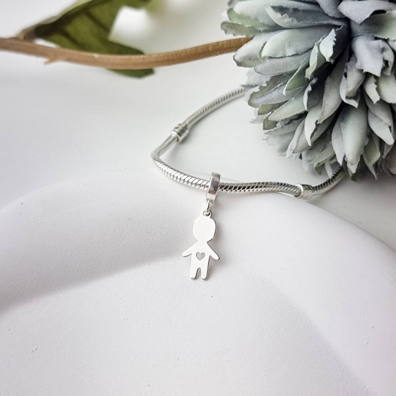 Berloque de Prata Menino Coração Vazado