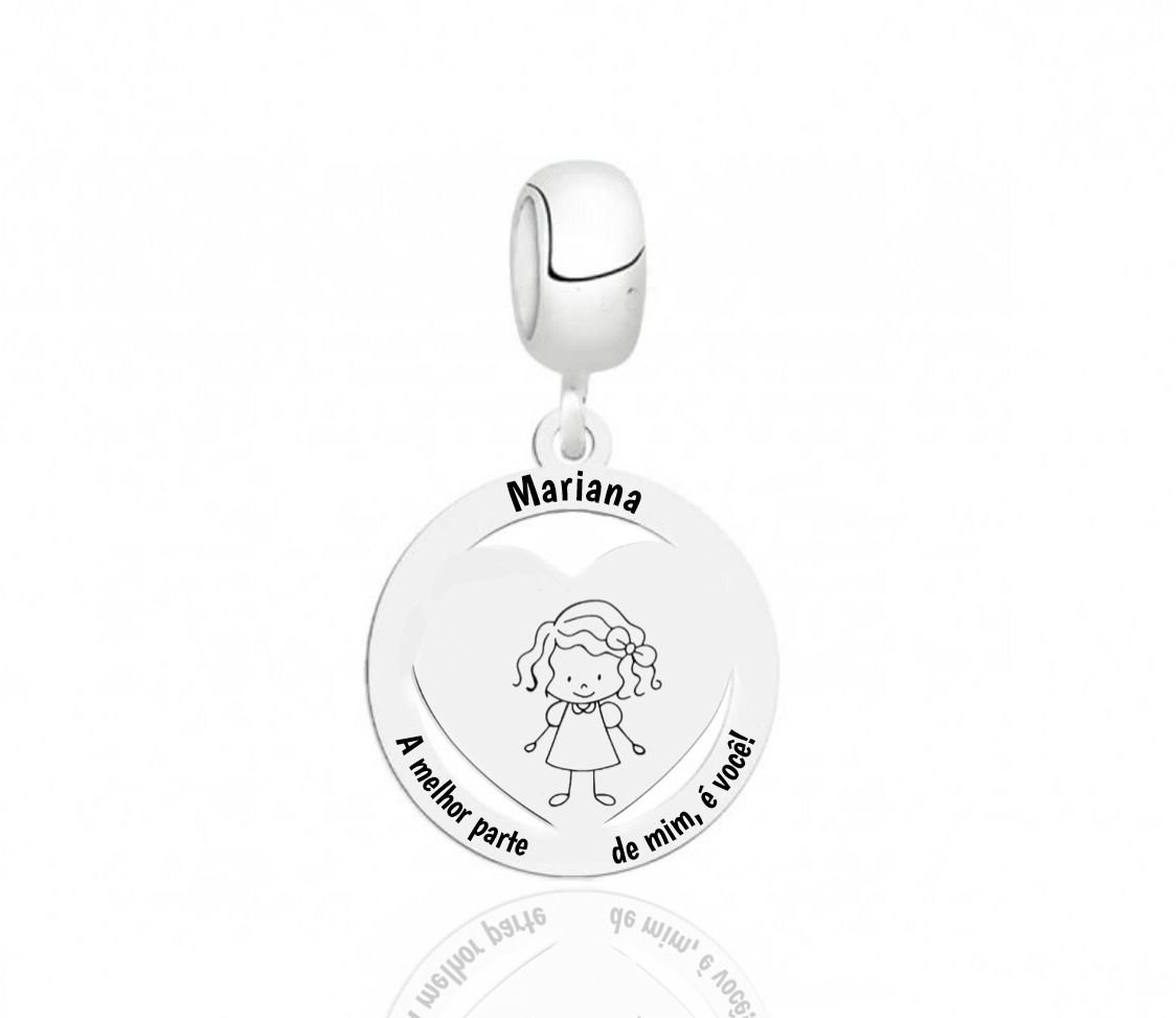 Berloque de Prata Personalizável Medalha Coração Menina e Menino