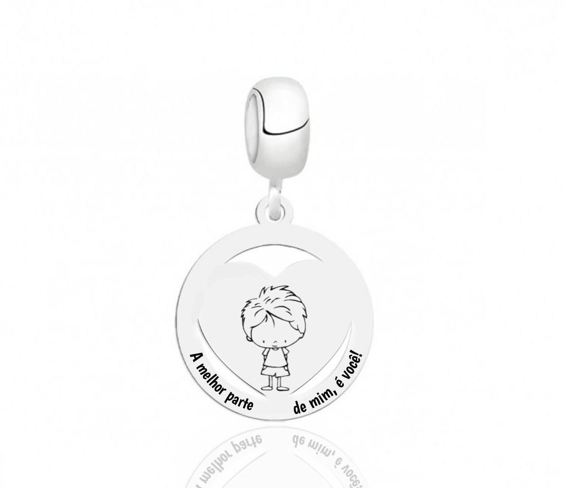 Berloque de Prata Personalizável Medalha Coração Menina e Menino