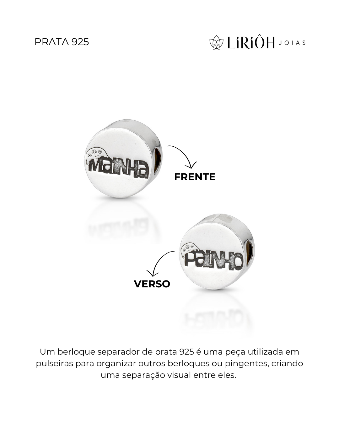 Berloque de Prata Separador Mainha e Painho