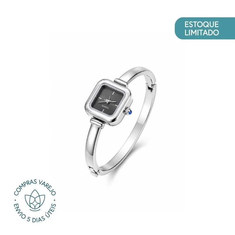 Bracelete Relógio Vintage Quadrado Preto Hipoalergênico