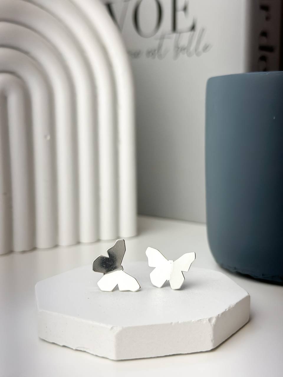 Brinco de Prata Borboleta Lisa Origami GG