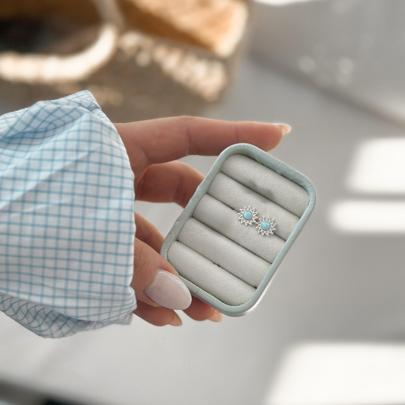 Brinco de Prata Sol e Pedra Natural