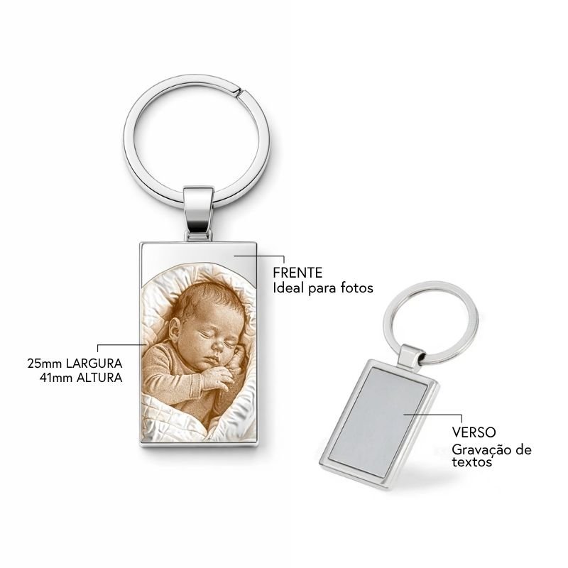 Chaveiro de Metal Personalizável Retangular Foto 25x41mm