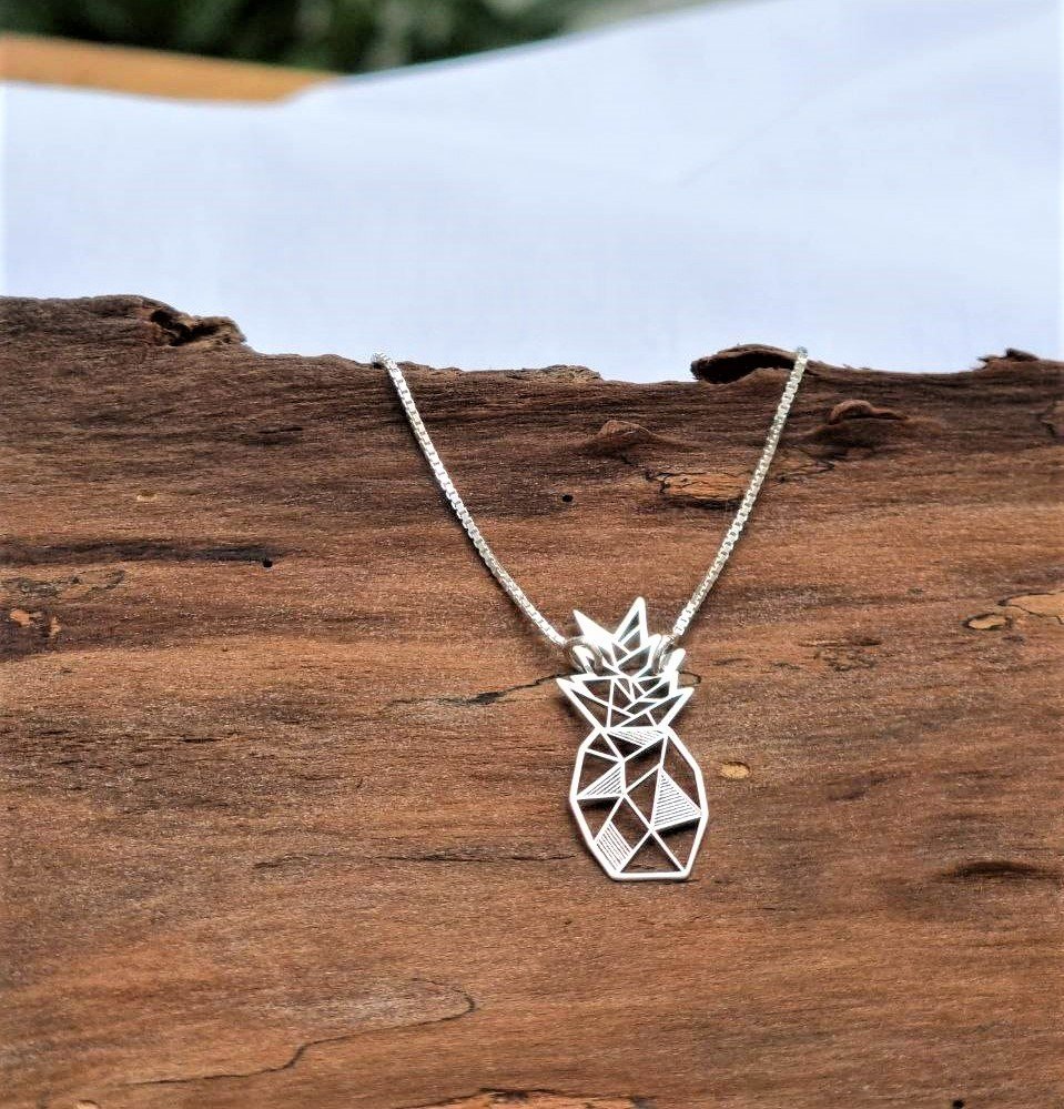 Colar de Prata Abacaxi Origami