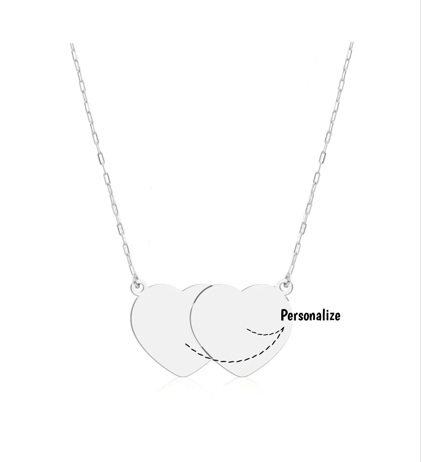 Colar de Prata Personalizável Corações Sobrepostos