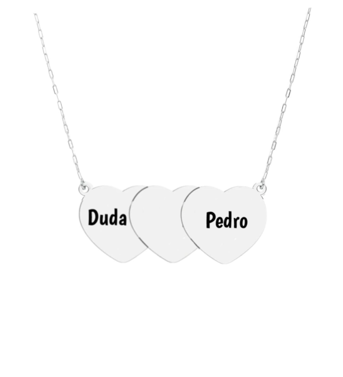 Colar de Prata Personalizável Corações Sobrepostos