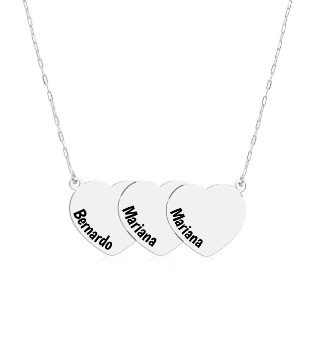 Colar de Prata Personalizável Corações Sobrepostos