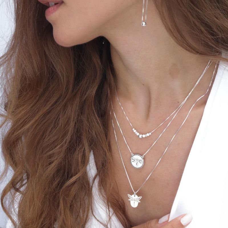 Colar de Prata Cristais Swarovski com Bola Prata 3mm
