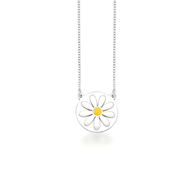 Colar de Prata Margarida Medalha Resinado