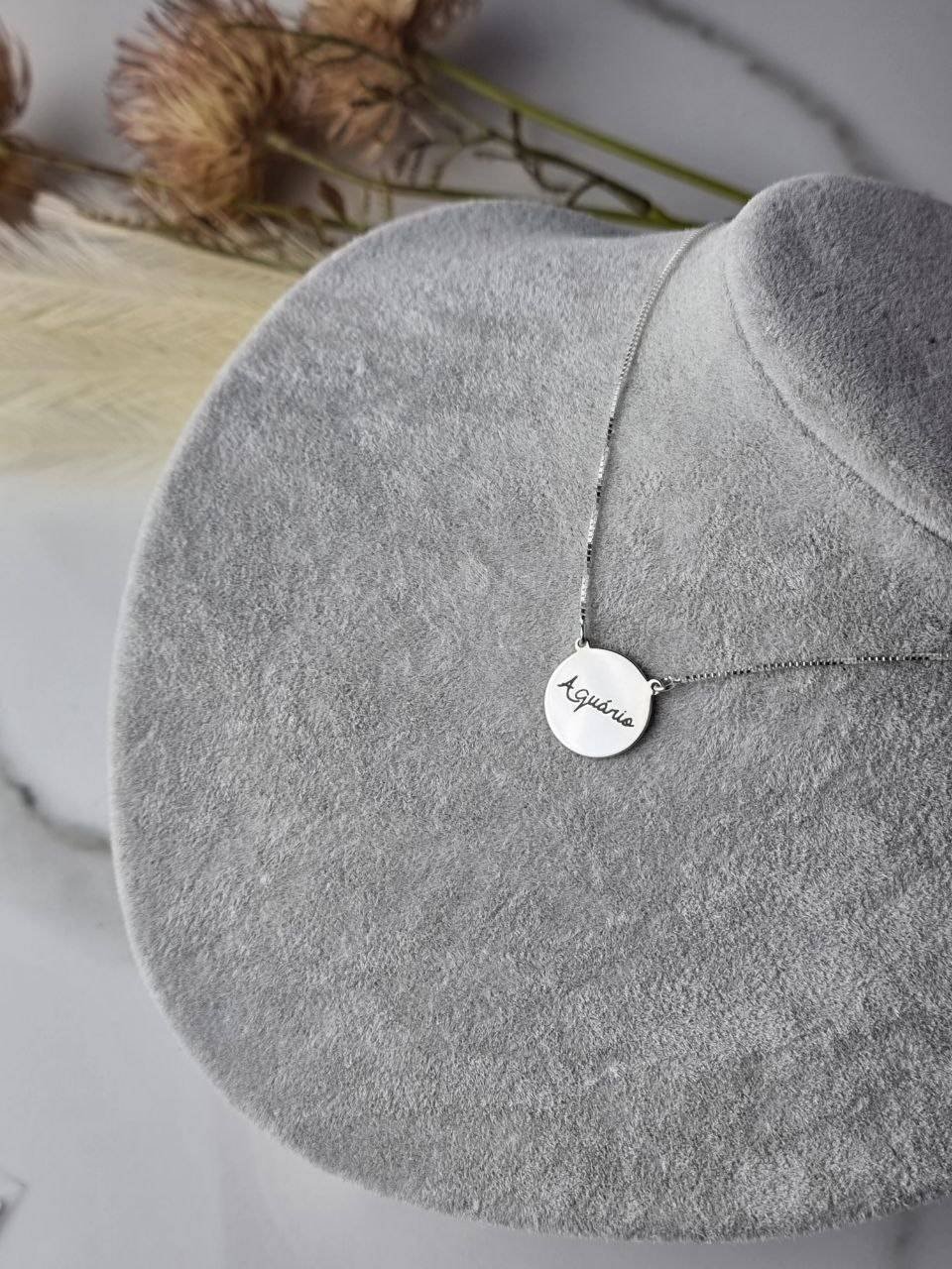 Colar de Prata Medalha Aquário