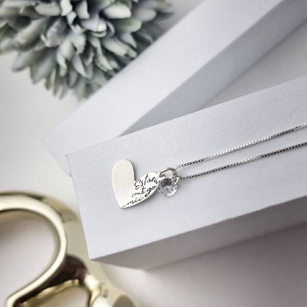 Colar de Prata Patuá Estarei Contigo Mãe e Zircônia