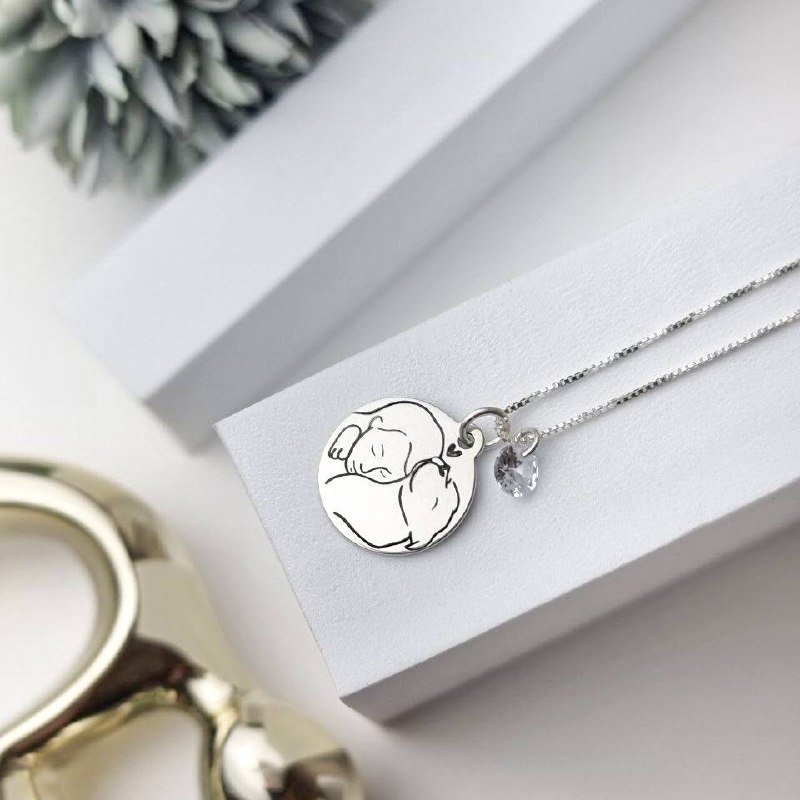 Colar de Prata Patuá Medalha Carinho Cachorro e Zircônia