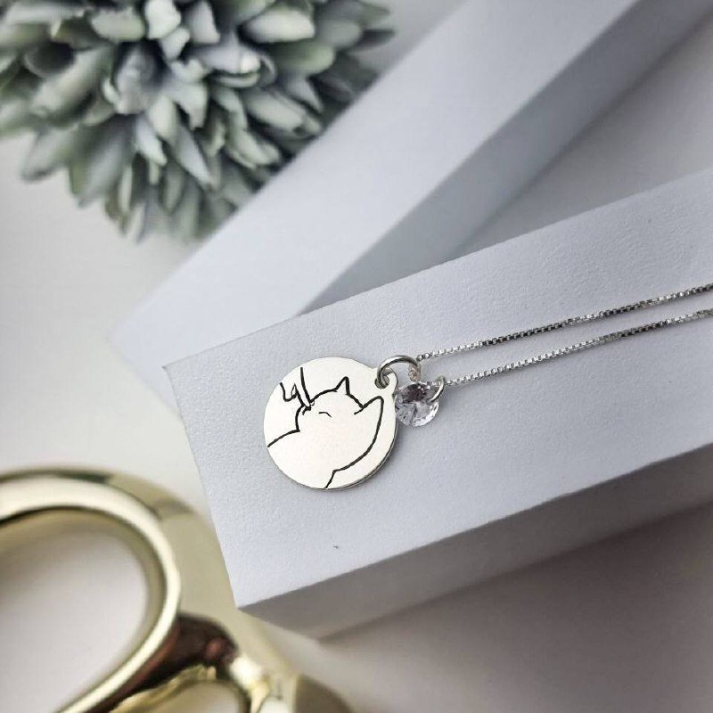 Colar de Prata Patuá Medalha Focinho Gatinho e Zircônia