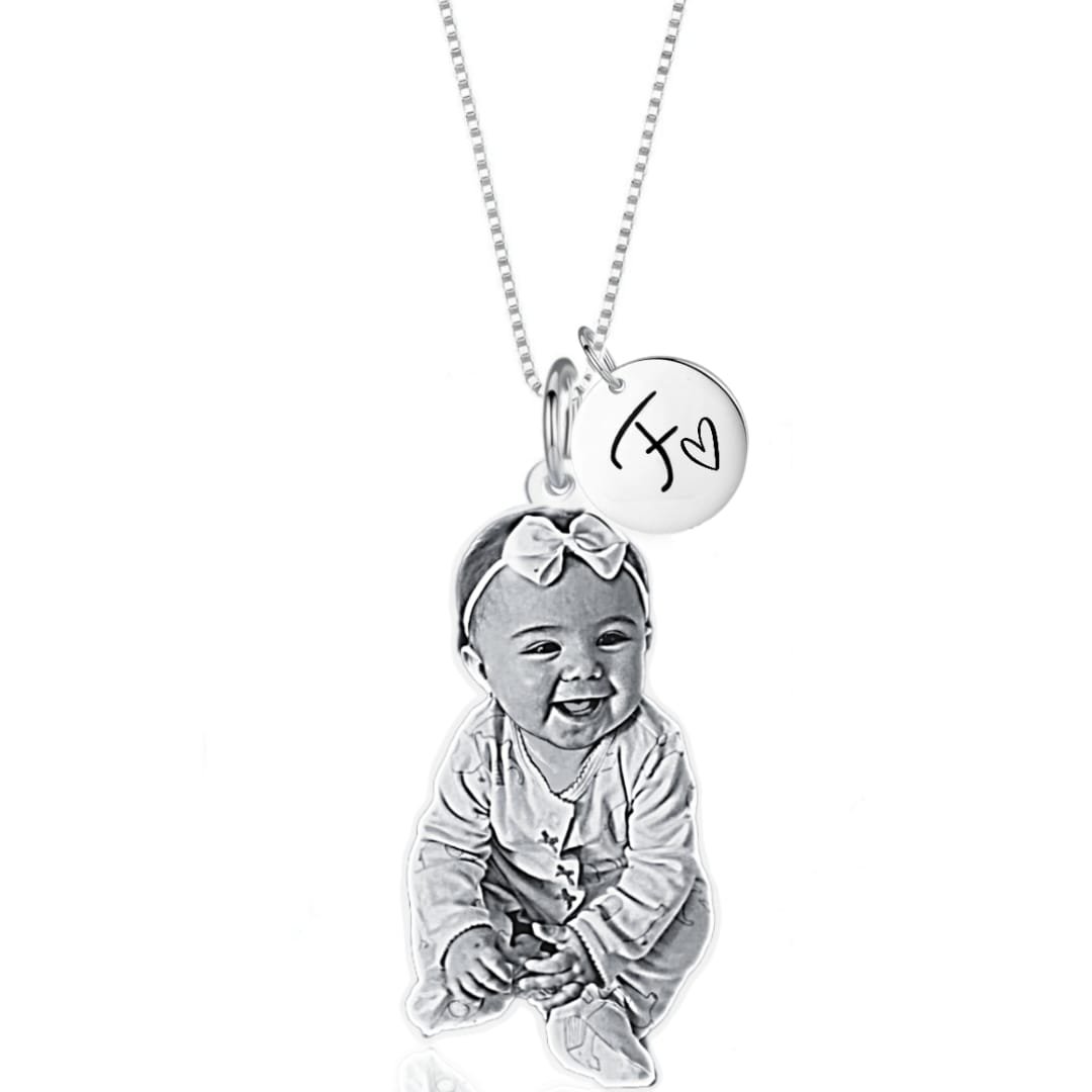 Colar de Prata Personalizável Foto Patuá Contorno e Medalha 7mm