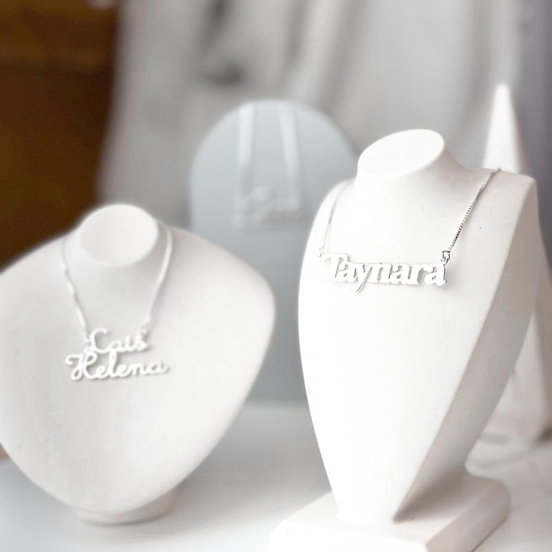 Colar de Prata Personalizável com Nome Manuscrito Três Letras