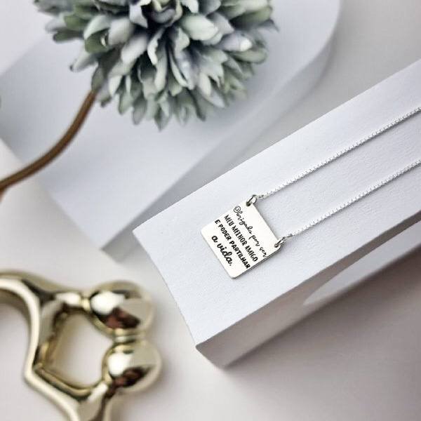 Colar de Prata Quadrado Obrigado Por Ser Meu Melhor Amigo