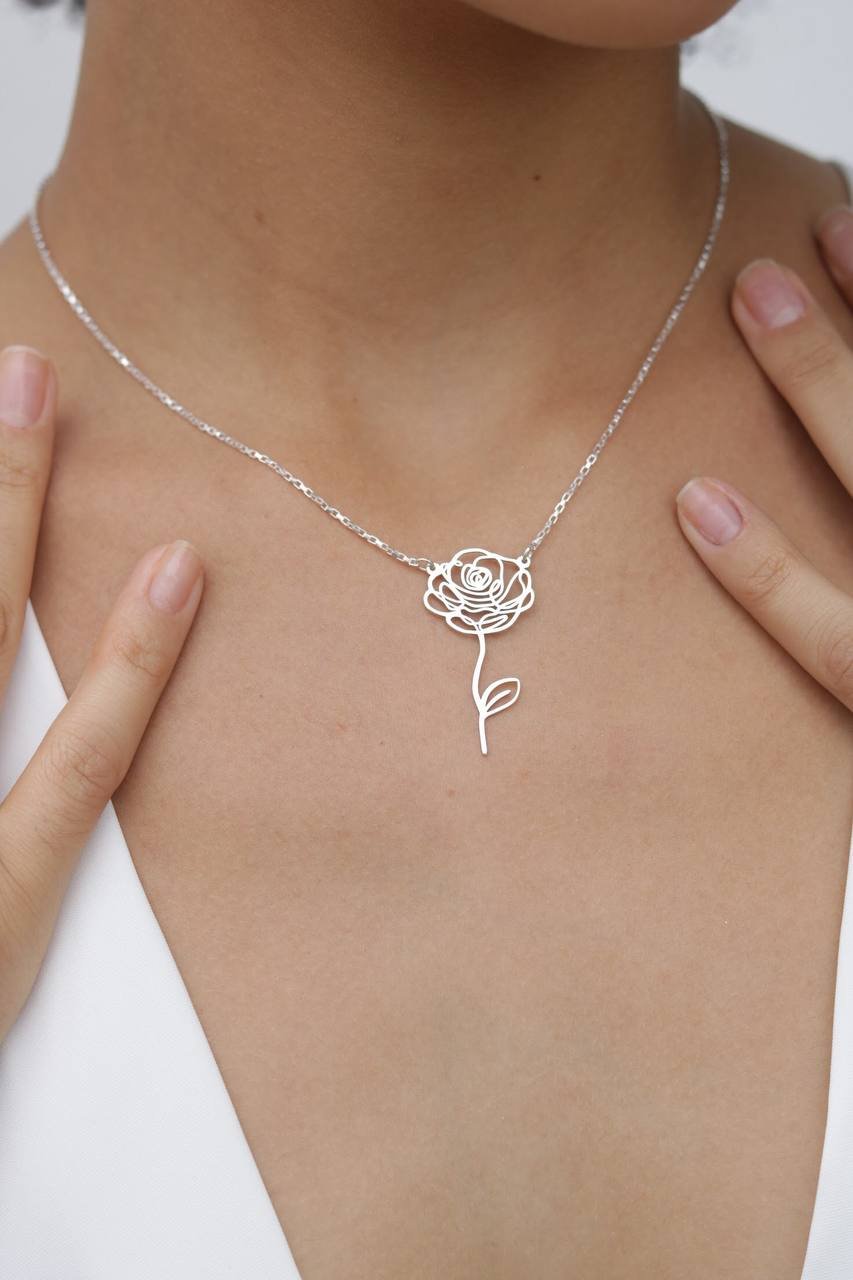 Colar de Prata Vazado Rosa Mãe