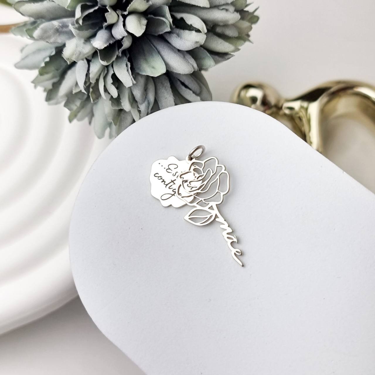 Conjunto de Prata Pingente Rosa Duplo Mãe e Filha