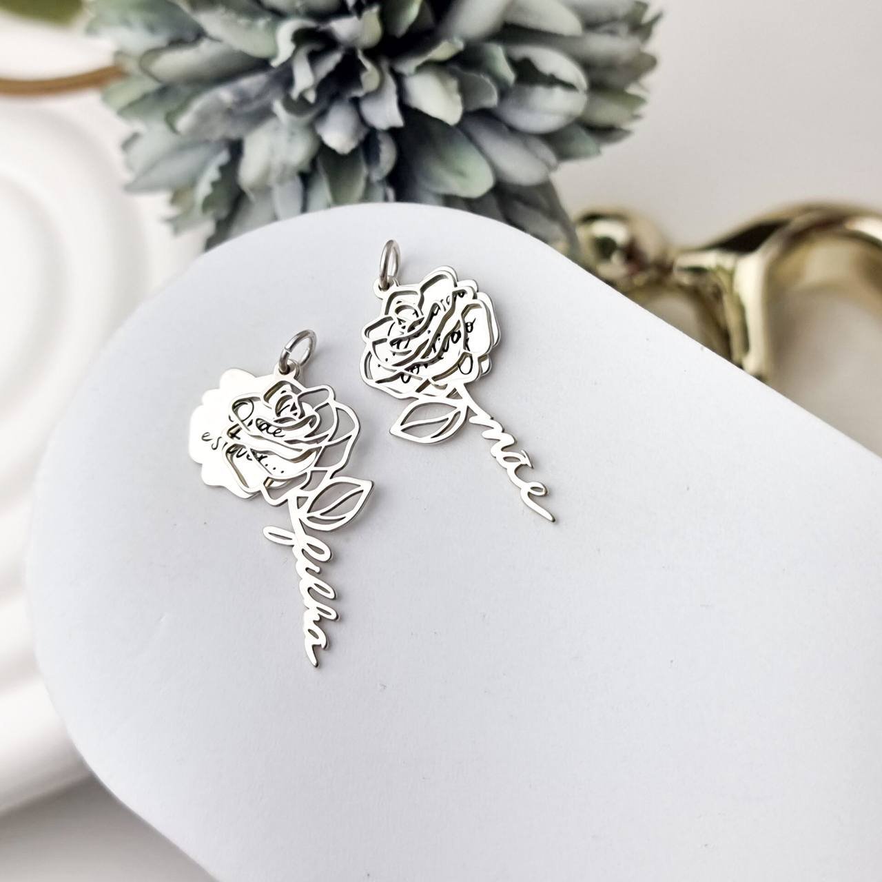 Conjunto de Prata Pingente Rosa Duplo Mãe e Filha