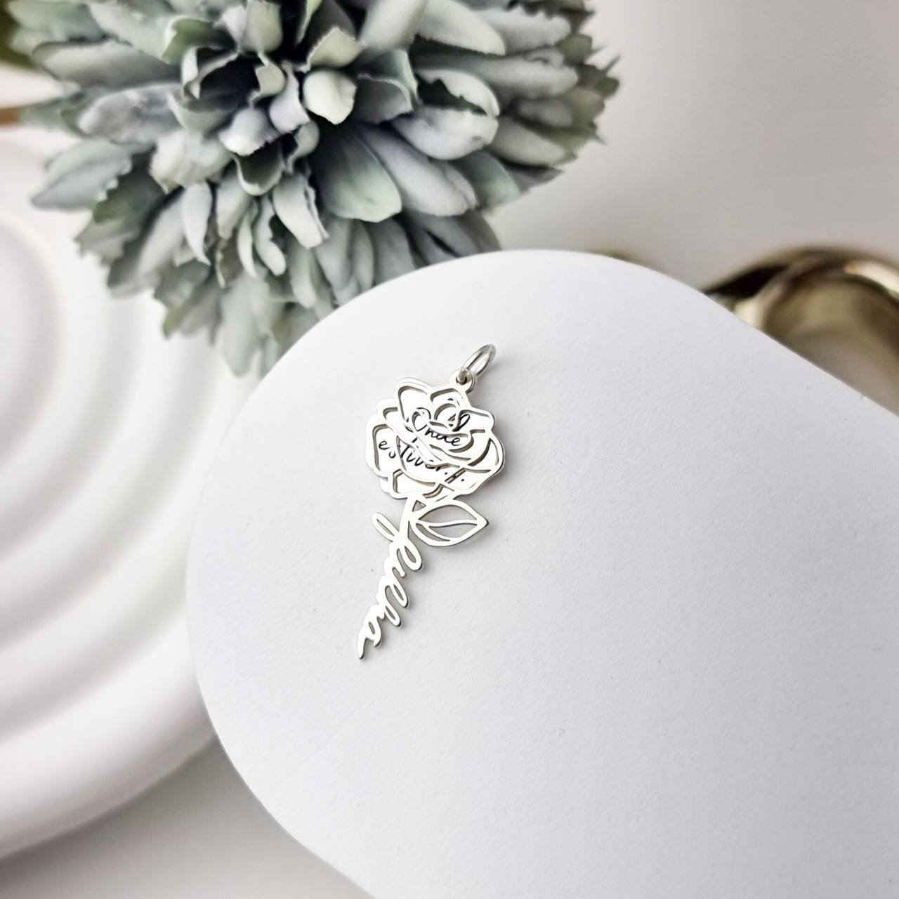 Conjunto de Prata Pingente Rosa Duplo Mãe e Filha