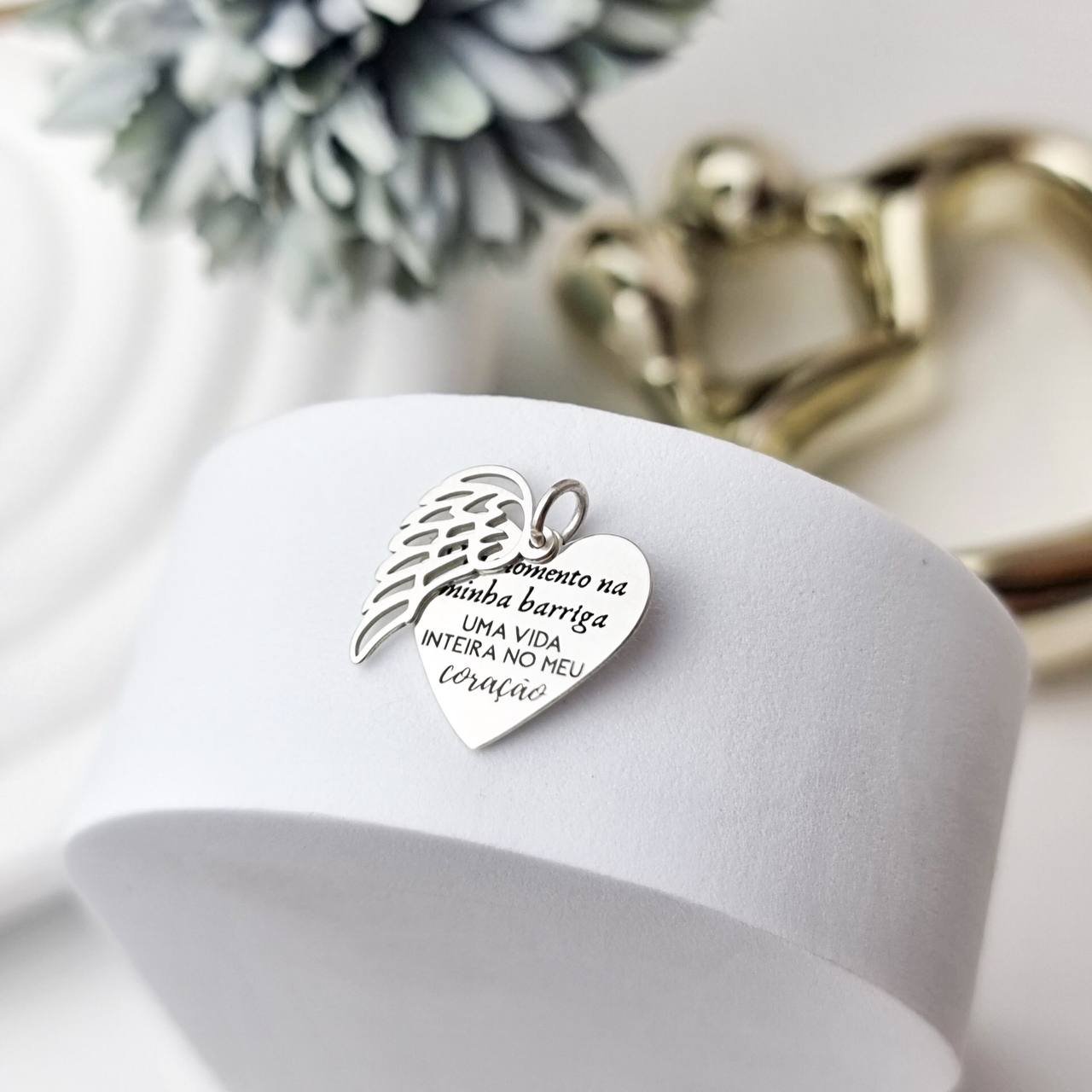 Pingente de Prata Coração Anjo Duplo