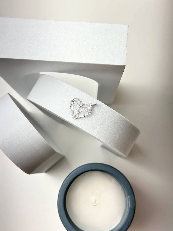 Pingente de Prata Coração Origami Diamantado