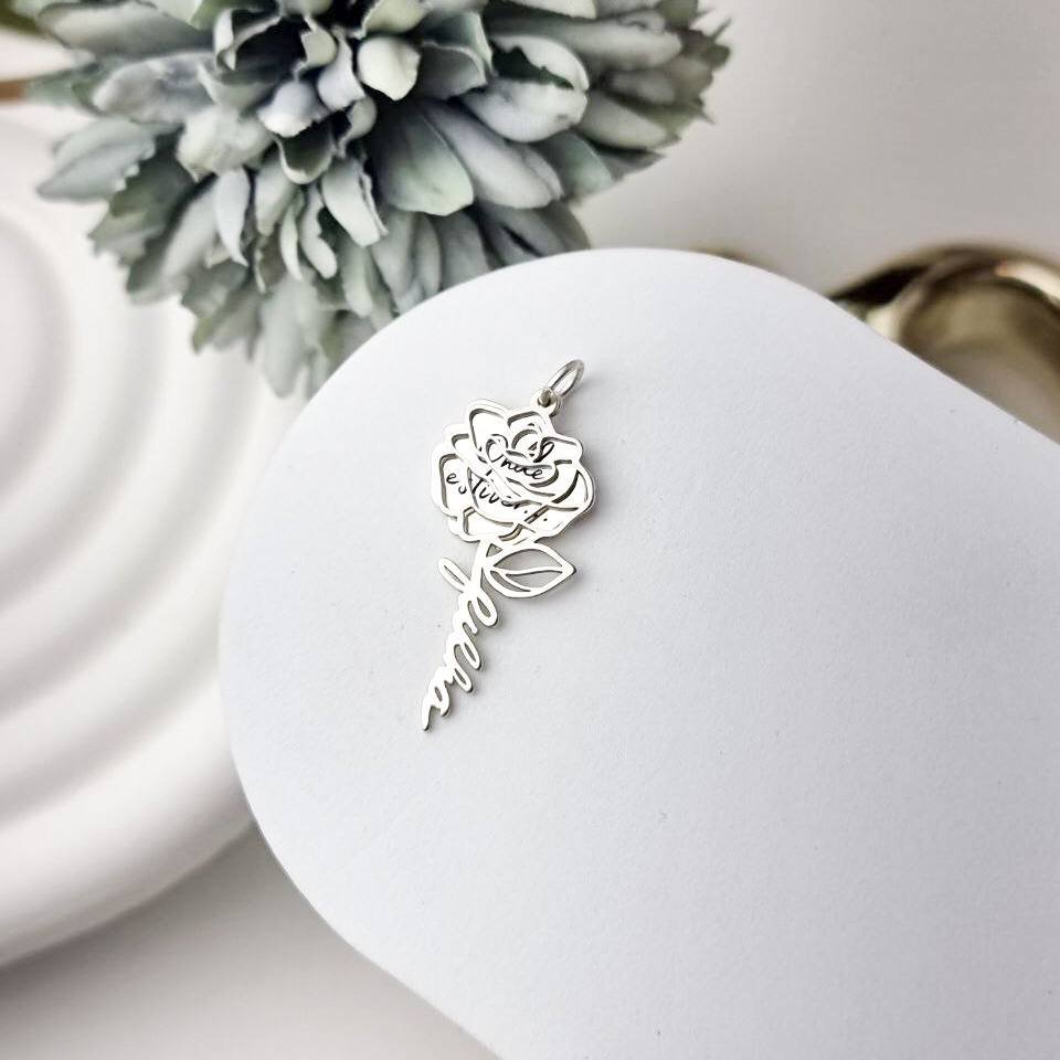 Pingente de Prata Rosa Duplo Filha