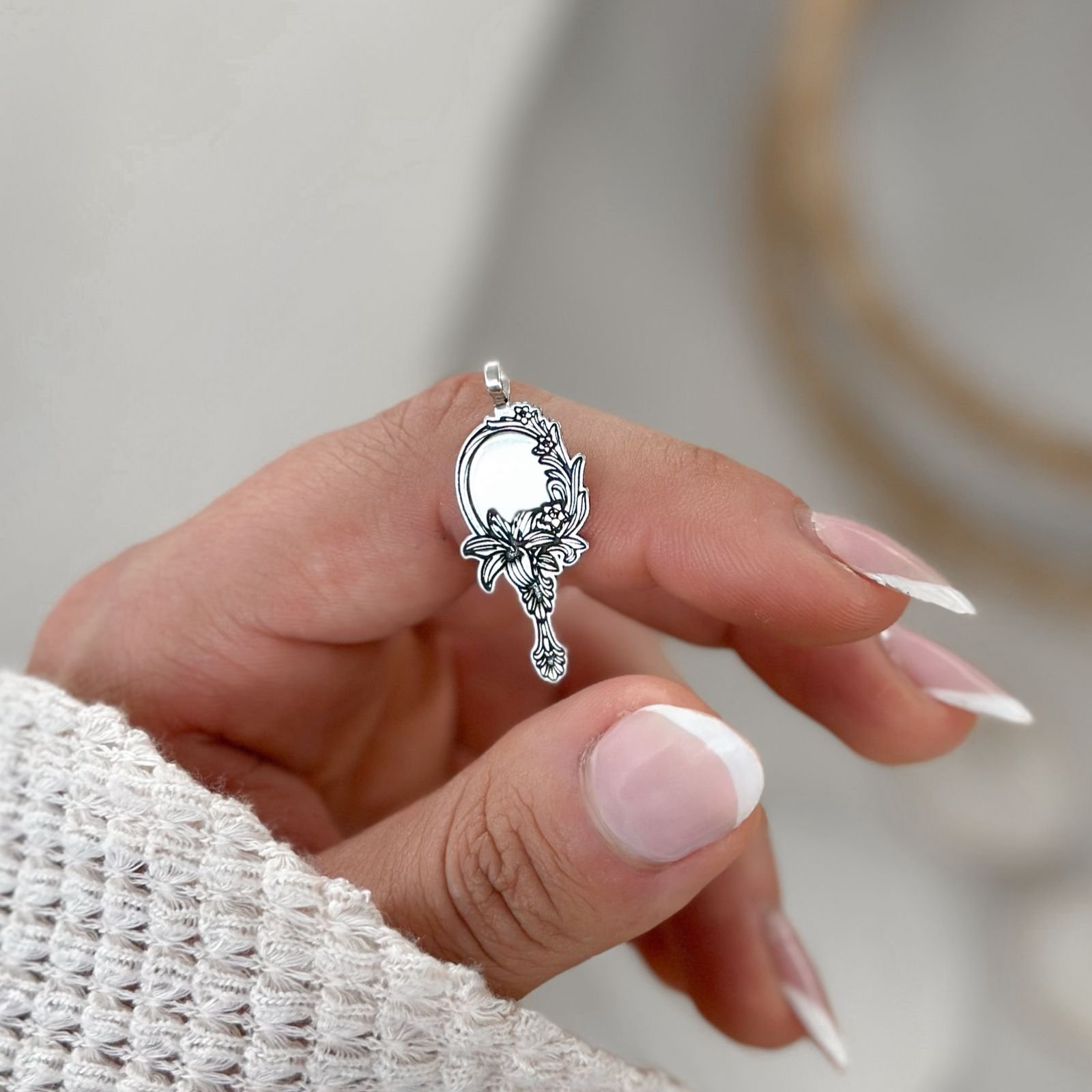 Pingente de Prata Espelho Florido