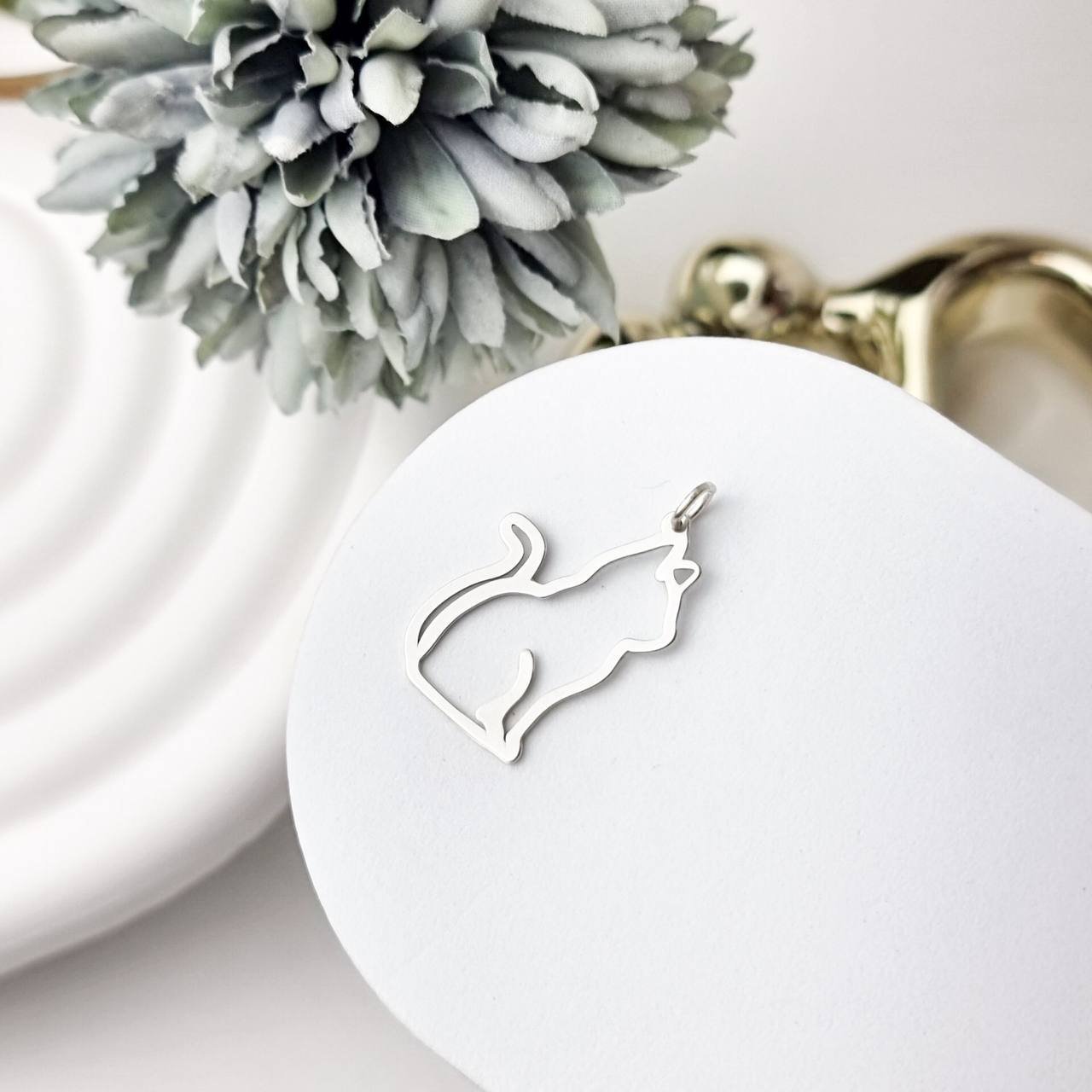 Pingente de Prata Gato Minimalista