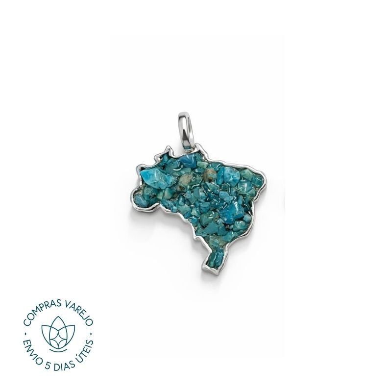 Pingente de Prata Mapa do Brasil Cascalho Pedra Natural P
