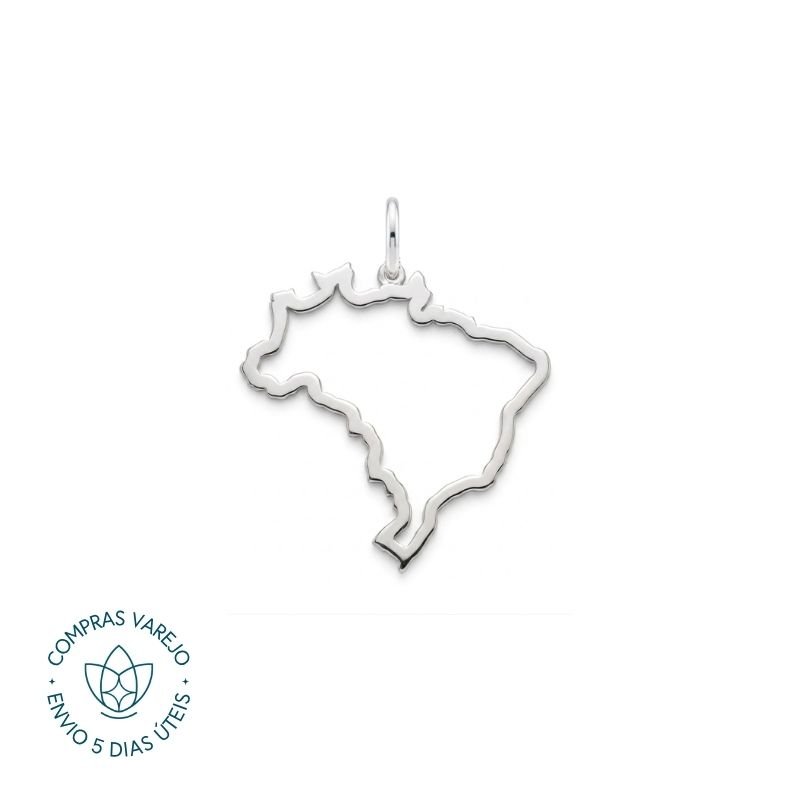 Pingente de Prata Mapa Vazado Brasil