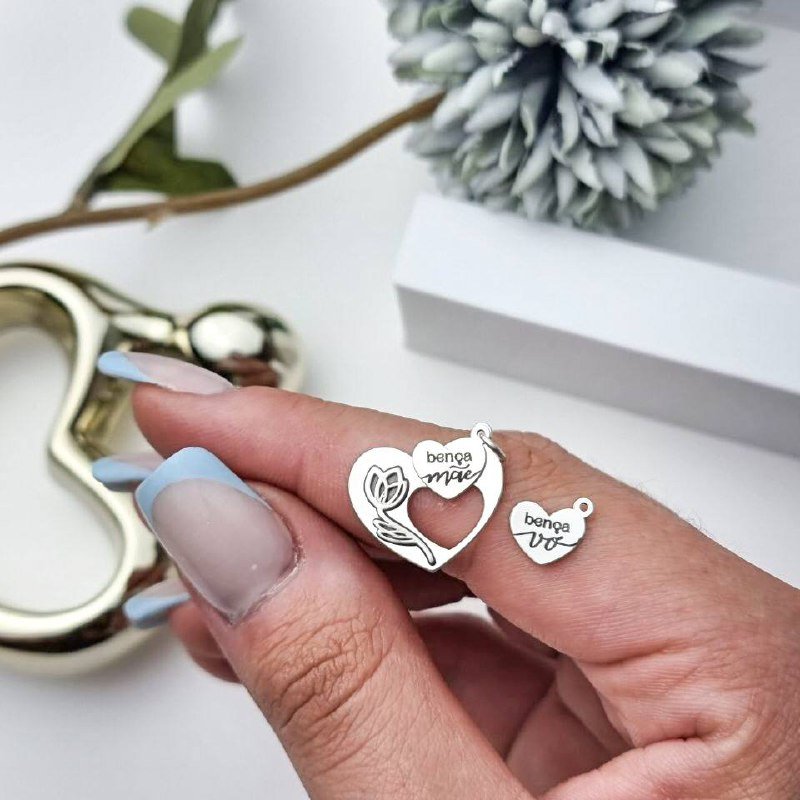 Pingente de Prata Patuá Bença Coração Rosa